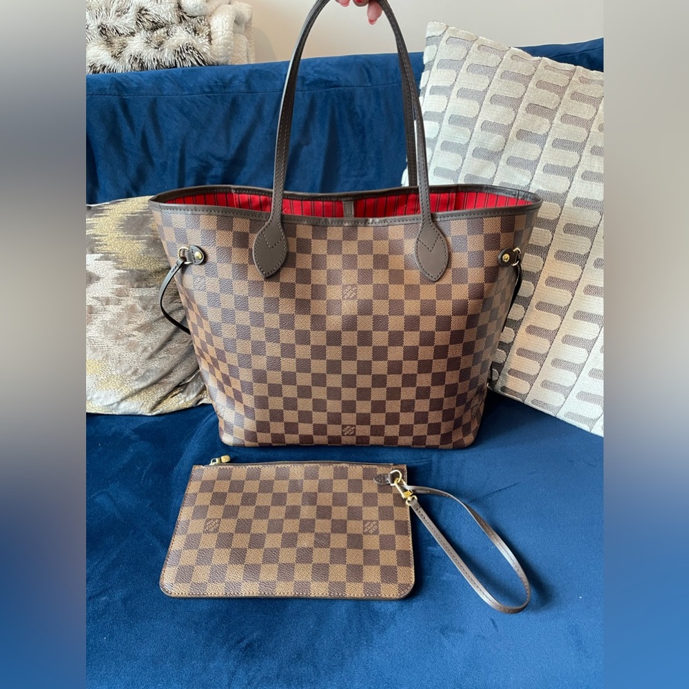LV Neverfull Damier Ebene MM with pouch